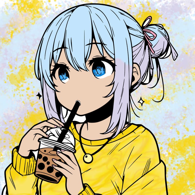 manga character drinking boba
