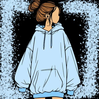 realistic girl with a oversized sweatshirt on and a bun