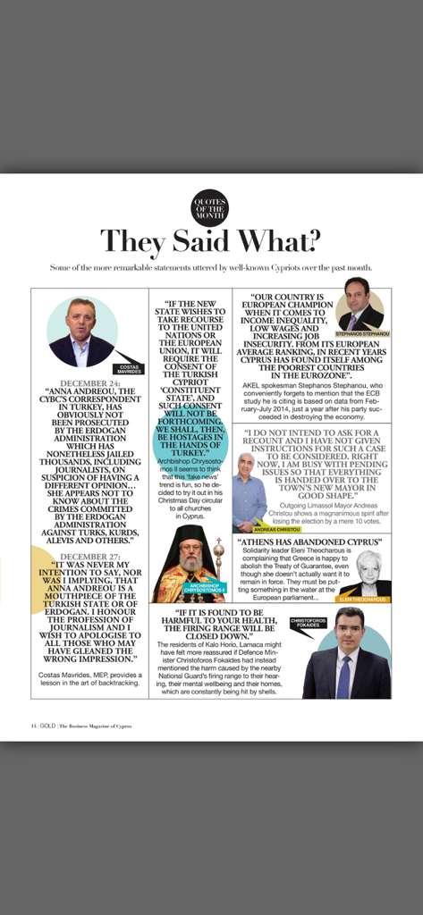 Gold Magazine - A page titled Quotes of the Month from Gold Magazine showing various public figures and their statements.