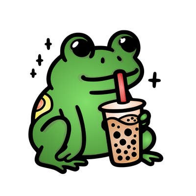 frog drinking boba tea