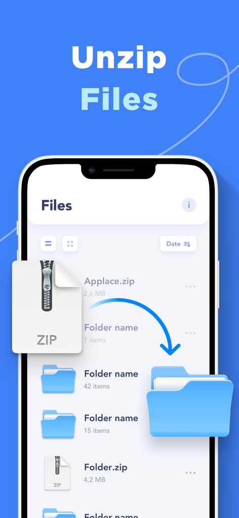 RAR Unzip-Zip File Opener 7Zip - RAR Unzip-Zipアプリのファイル解凍機能を示す携帯電話