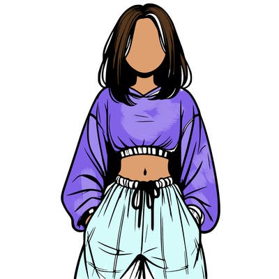 realistic girl faceless with baggy pants and a crop top