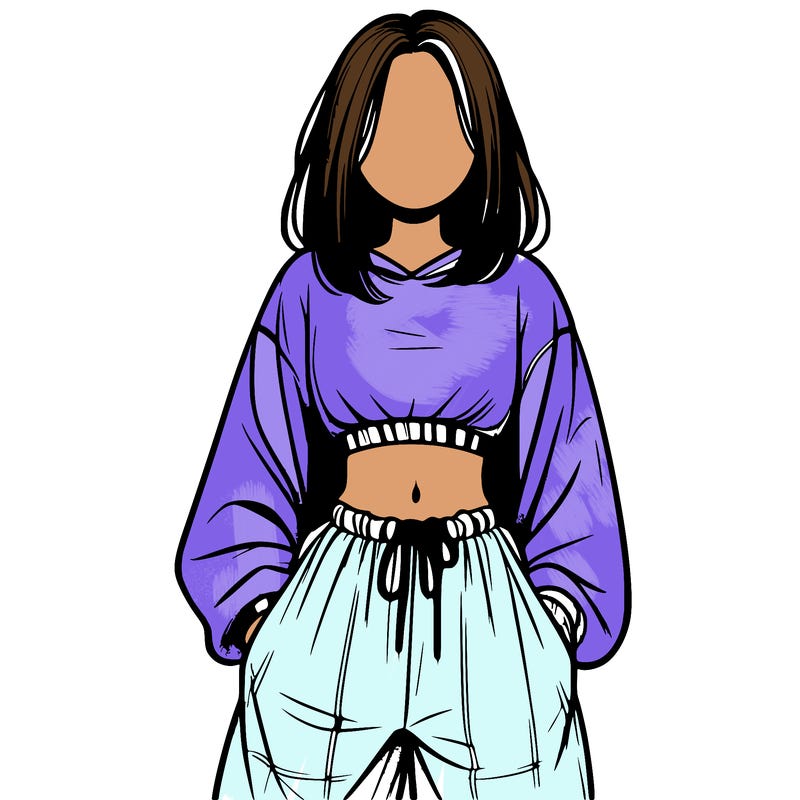 realistic girl faceless with baggy pants and a crop top