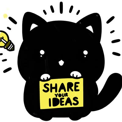 a cute cat saying share your ideas