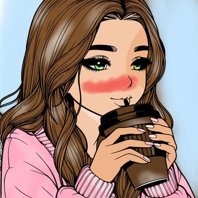realistic girl drinking coffee