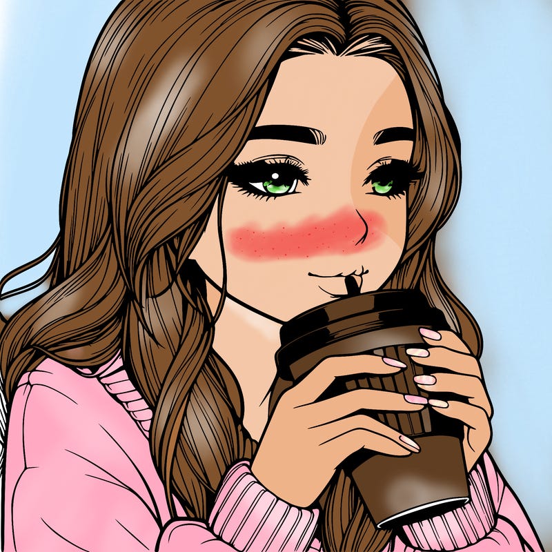 realistic girl drinking coffee