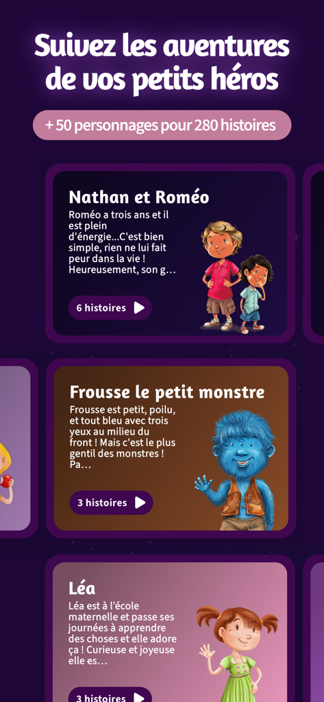 Souffleur de Rêves - Selection of illustrated characters for children audio stories in the app