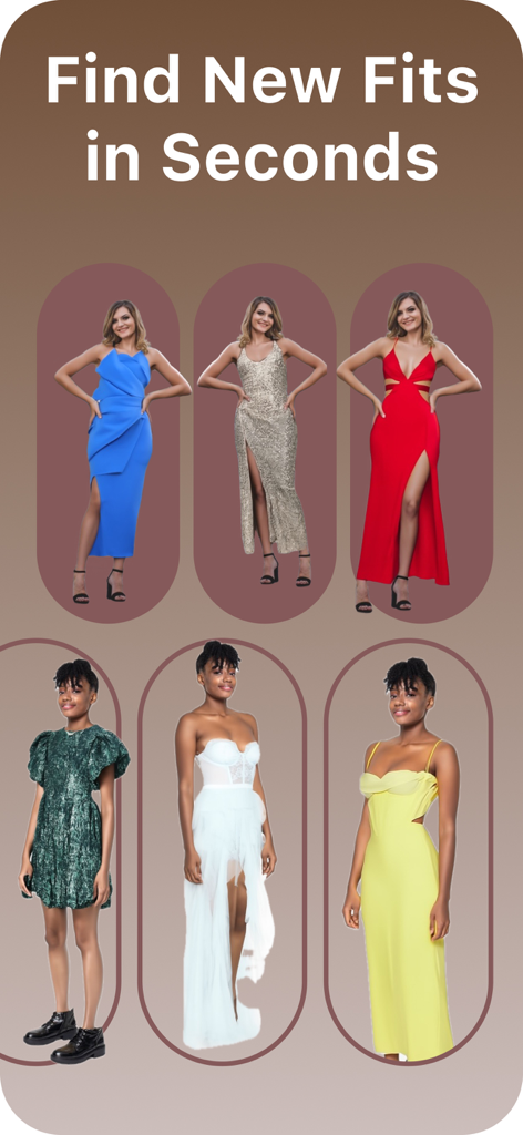 wearz - Wearing outfit & style - Two women virtually trying on various elegant dresses in the wearz app to find new fits in seconds.