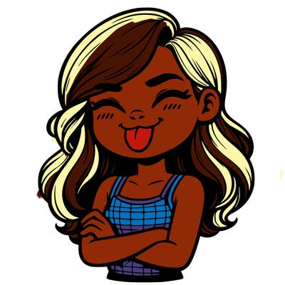 realistic girl crossing her arms and wearing a tank top with her tongue held out she has long hair