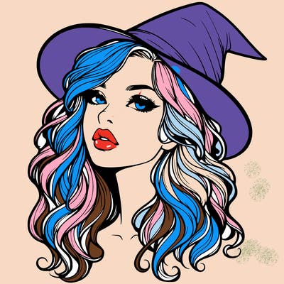 realistic witch girl with wavy hair and lips