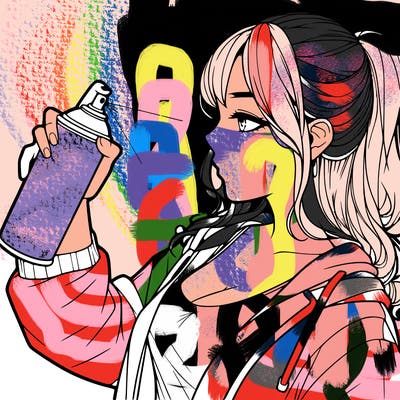 a realistic girl spray, painting