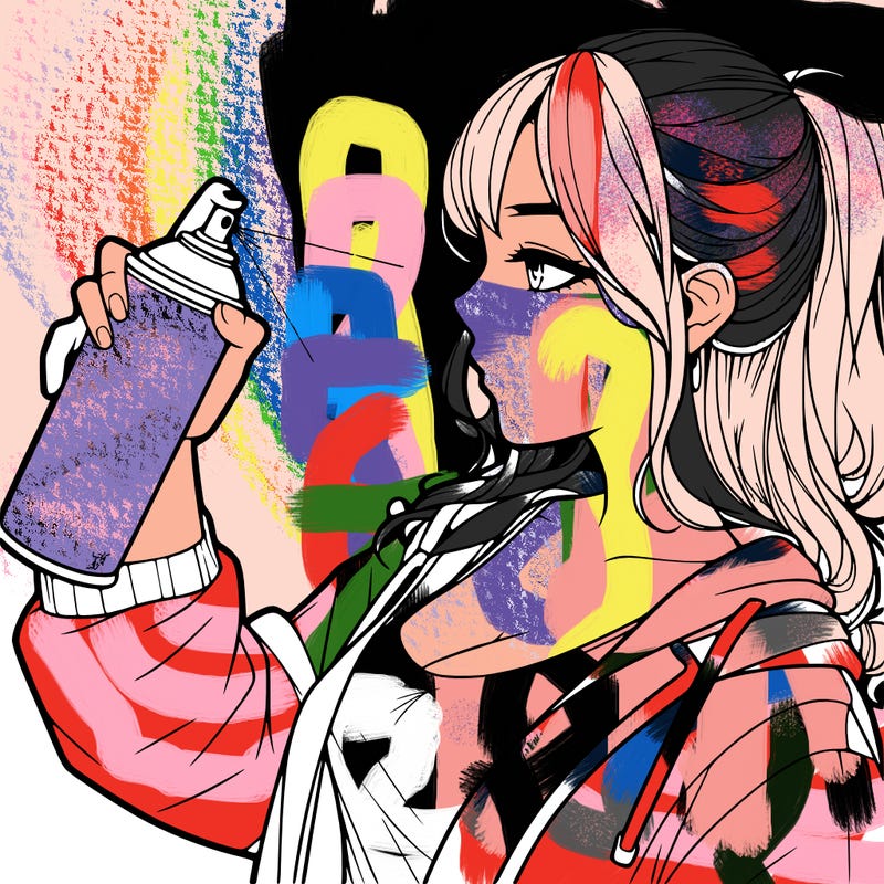 a realistic girl spray, painting