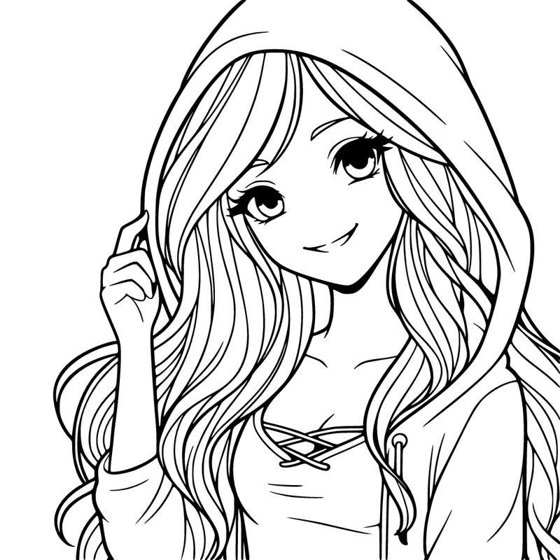 girl wearing a hoodie, smiling, with long hair