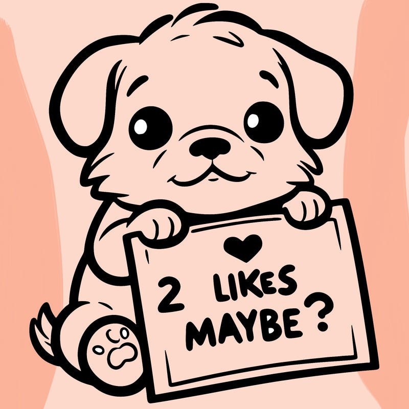 a puppy holding a sign that says 2 likes maybe?