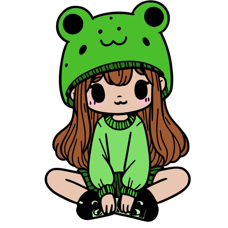a girl wearing a frog hat and some frog socks