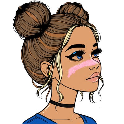 realistic girl with buns on the top of her head