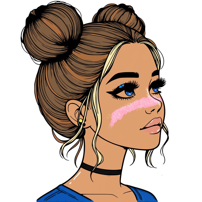 realistic girl with buns on the top of her head