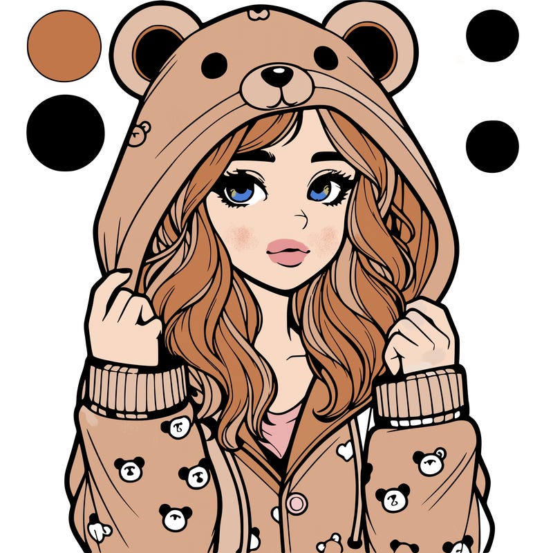 realistic girl in a animal pjs hoodie