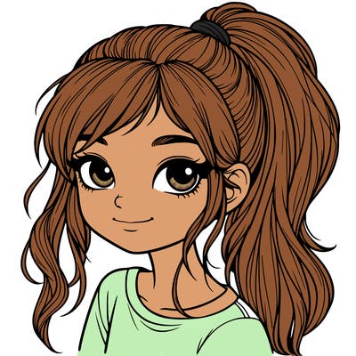 realistic girl with ponytail