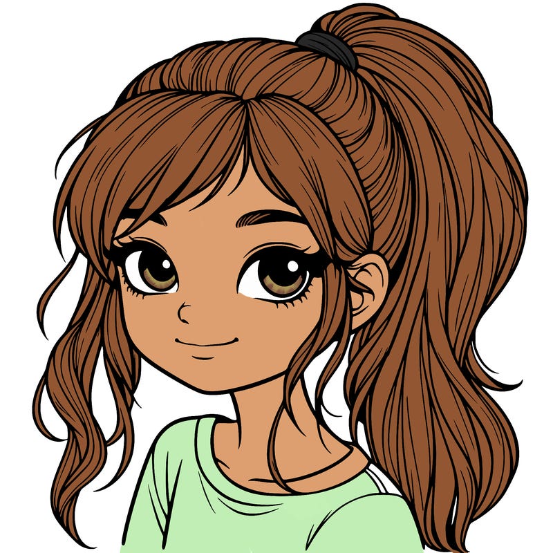 realistic girl with ponytail