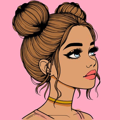 realistic girl with buns on the top of her head