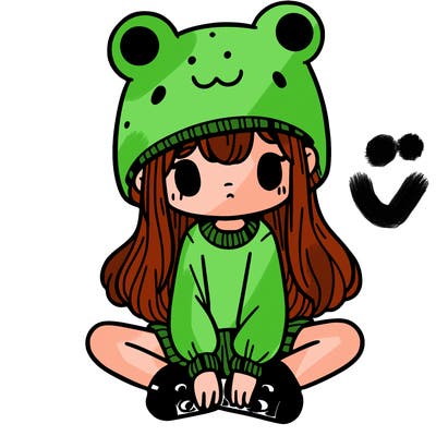 a girl wearing a frog hat and some frog socks