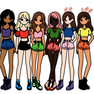 a group of girls wearing crop tops and shorts