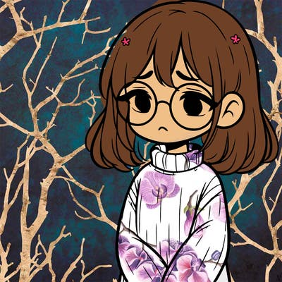 sad girl with glasses in a sweater