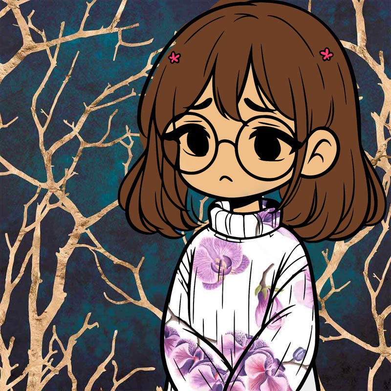 sad girl with glasses in a sweater