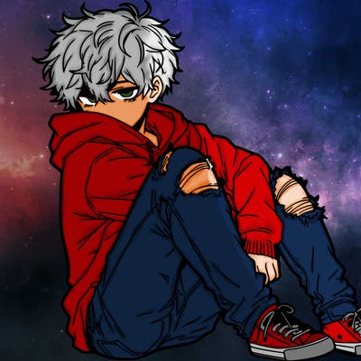 a male hoddie ripped jeans messy hair anime