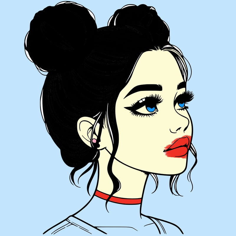 realistic girl with buns on the top of her head