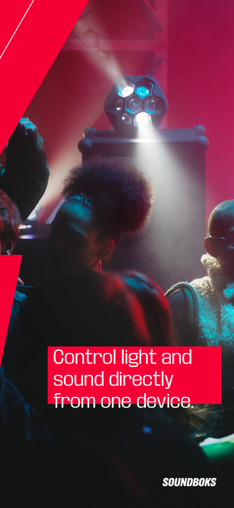 SOUNDBOKS - People at a party using the SOUNDBOKS app to control speaker sound and light effects from one device