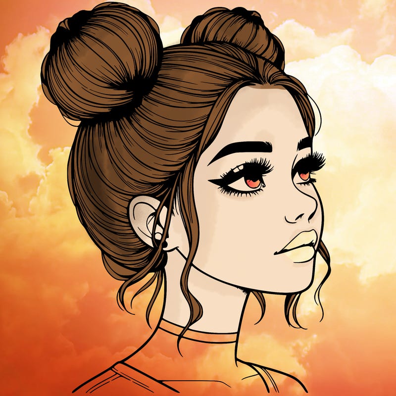 realistic girl with buns on the top of her head