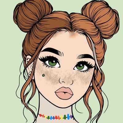realistic girl with two buns on her hair and lips