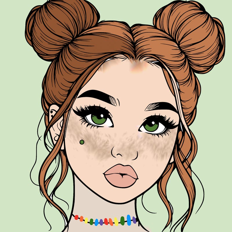 realistic girl with two buns on her hair and lips