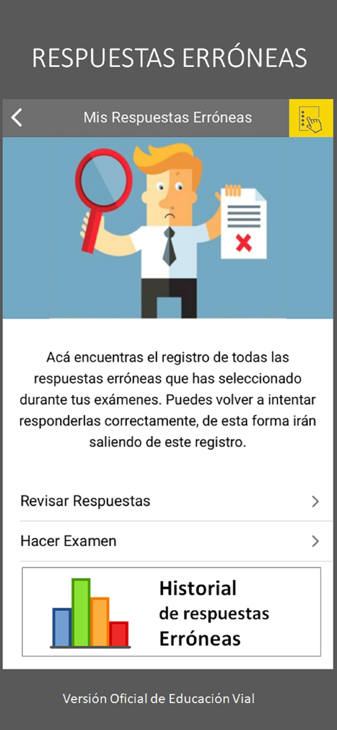 Educación Vial - Schermata di revisione delle risposte errate nell'app di guida Educacion Vial