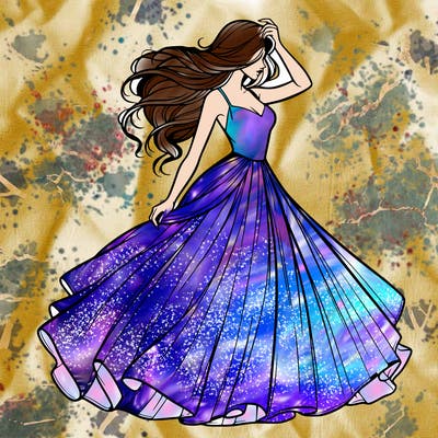 realistic woman with dress flowing in the wind