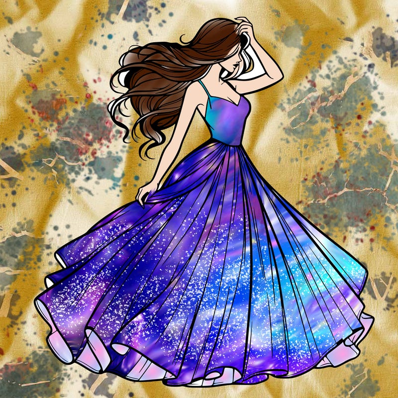 realistic woman with dress flowing in the wind