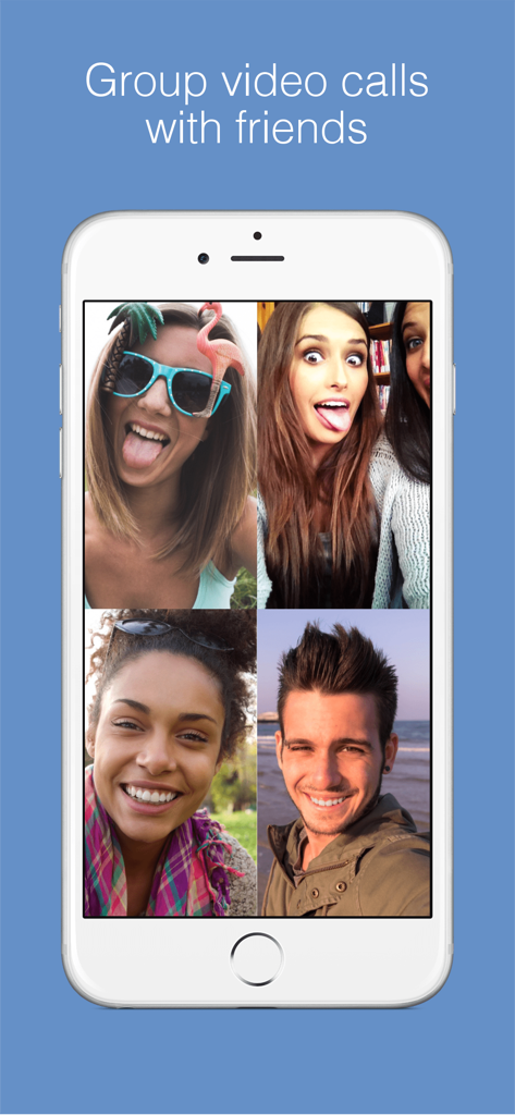 imo Pro video calls and chat - Four friends in a group video call on the imo Pro app interface