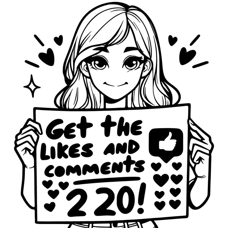 beautiful girl holding up a poster that says get the likes and comments to 200!