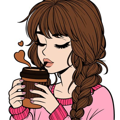 realistic girl drinking coffee