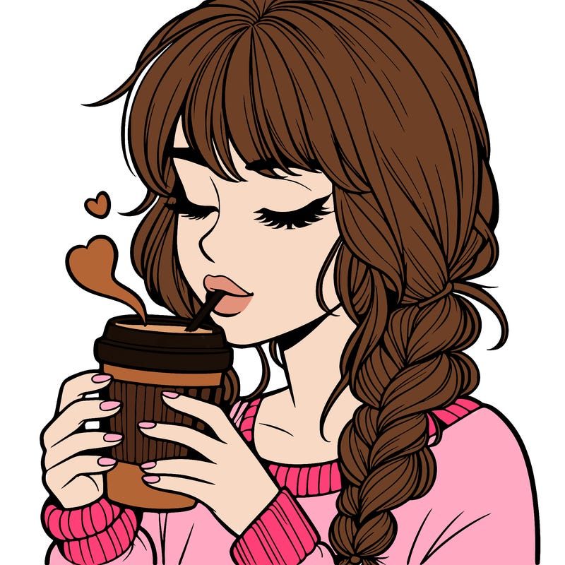 realistic girl drinking coffee