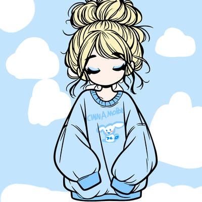girl with baggy sweatshirt and messy bun