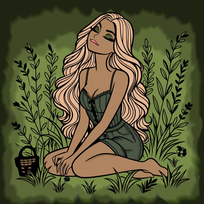 beautiful woman sitting on the grass