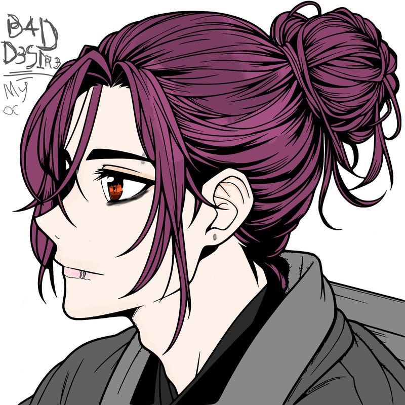 realistic anime boy with man bun