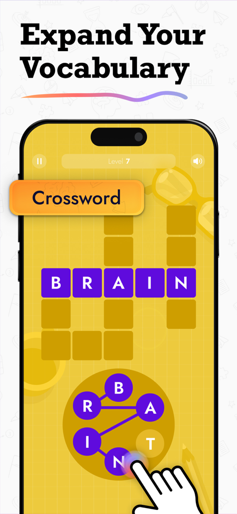 Crossword puzzle game in IQ Masters app for vocabulary training