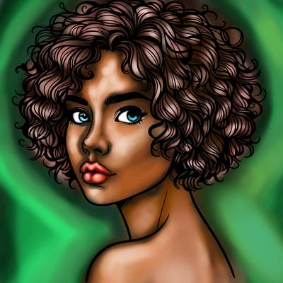 realistic woman with really short curly hair