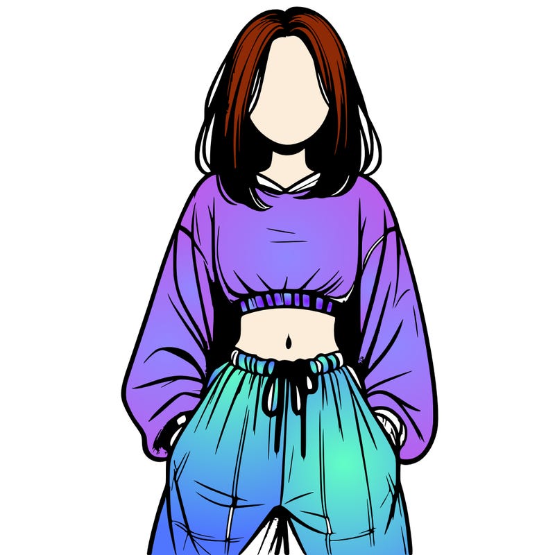 realistic girl faceless with baggy pants and a crop top
