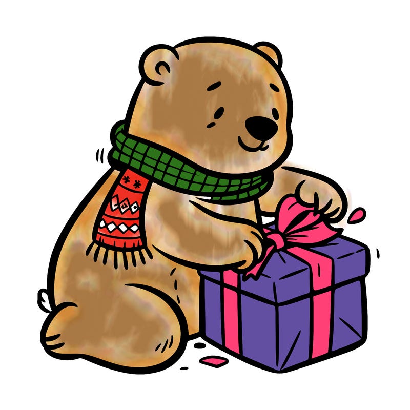 polar bear wrapping a present