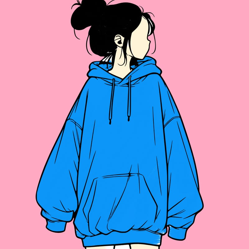 realistic girl with a oversized sweatshirt on and a bun